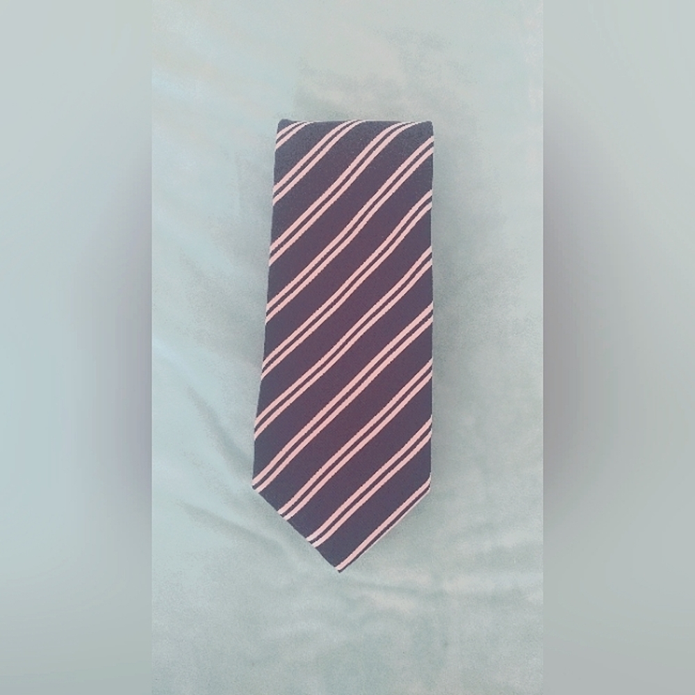 Haines & Bonner Of London Striped Tie | Necktie Dark Blue & White Silk